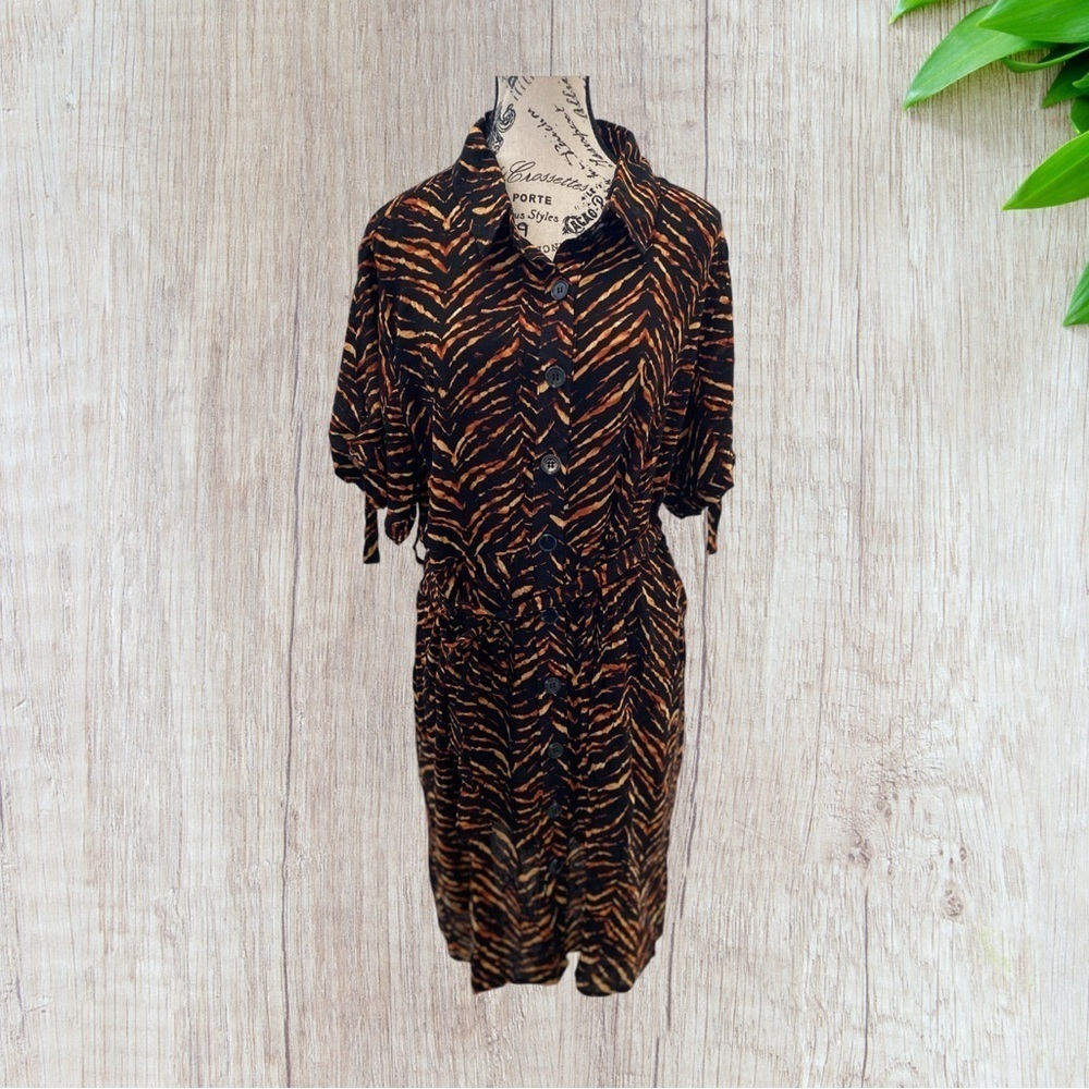 New Look Tiger Print Belted Black Mini Shirt Dress NWT Size 3X